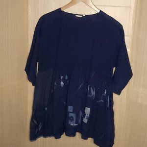 Injiri Blue White Long Sleeve Oversized Lagan Dress XS